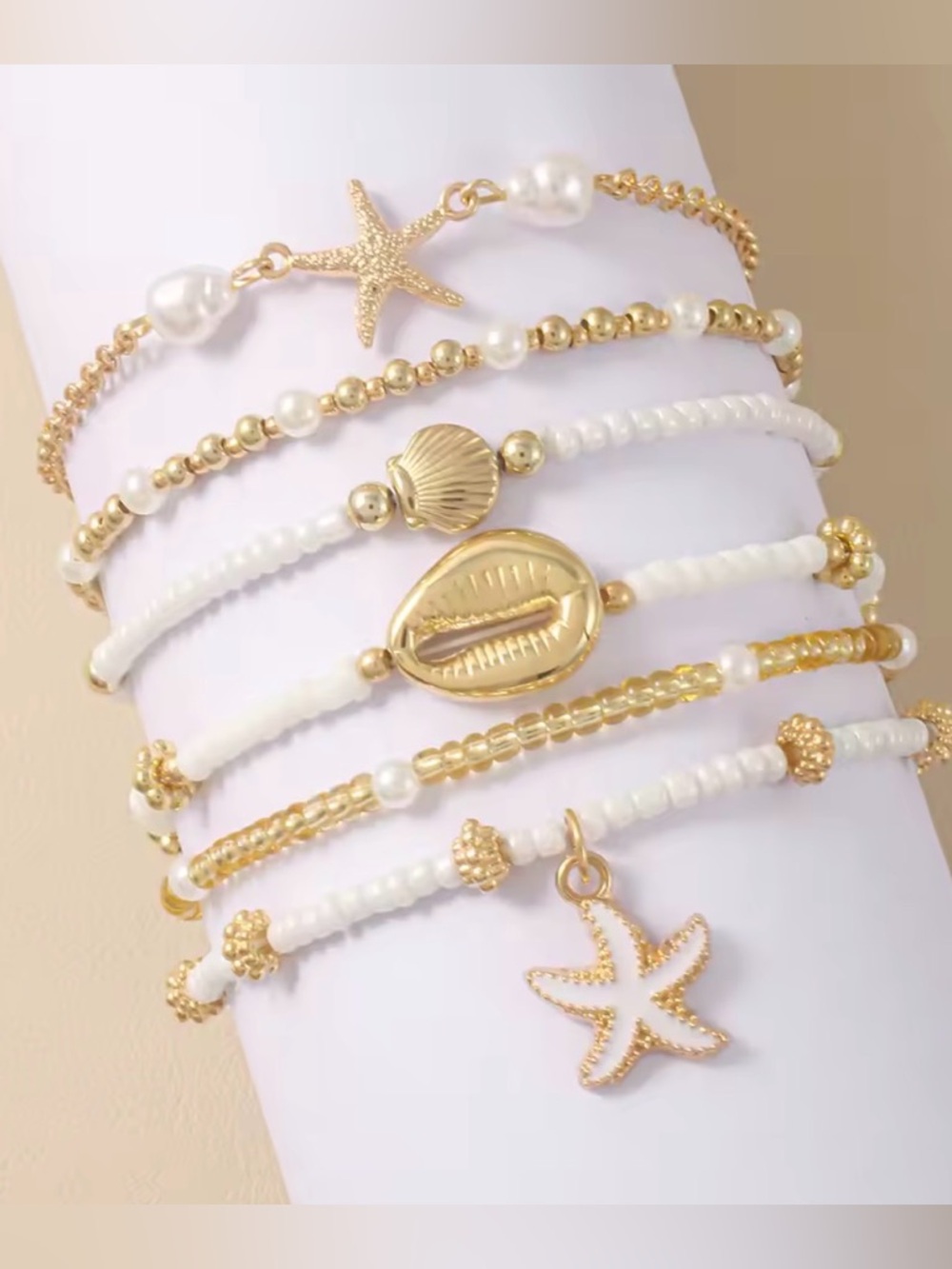 ✨ Vintage-Inspired Bead Bracelet Set | Starfish & Shell Beach Jewelry ✨ - Picture 3 of 6